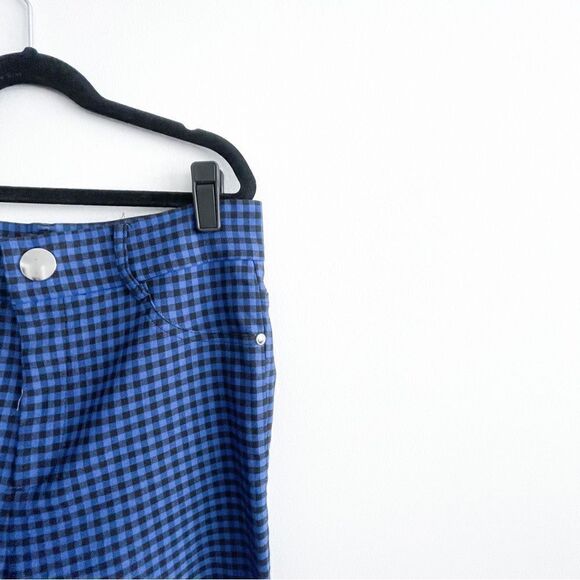 Zara Gingham Plaid Leggings Hi-Rise Blue Black Buffalo Check Women's M Stretchy - Picture 4 of 11